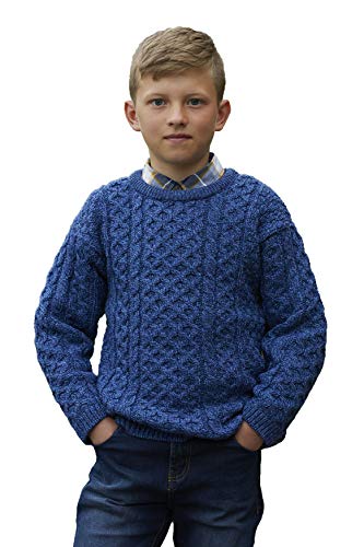 Aran Crafts Kid's Irish Cable Knitted Crew Neck Sweater (100% Merino Wool)