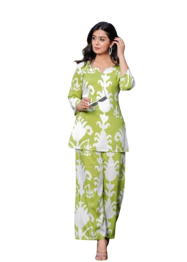 Women's Lavender and White Floral Print Cotton Loungewear Set, 3/4 Sleeve Top with Palazzo Pants-picture-30