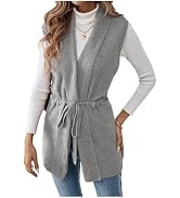 Verdusa Women's Open Front Drawstring Waist Knit Cardigan Vest V Neck Sleeveless Outerwear