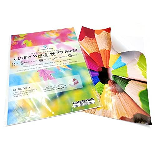 Evergreen Goods - Carta fotografica adesiva bianca lucida, formato A4, per etichette personalizzate, ideale per artigiani e proprietari di piccole imprese, resistente agli schizzi, compatibile con