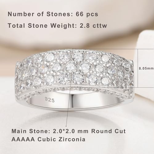 Wide Wedding Bands for Her AAAAA 925 Sterling Silver Engagement Rings for Women Bridal Eternity Cz Size 5-102