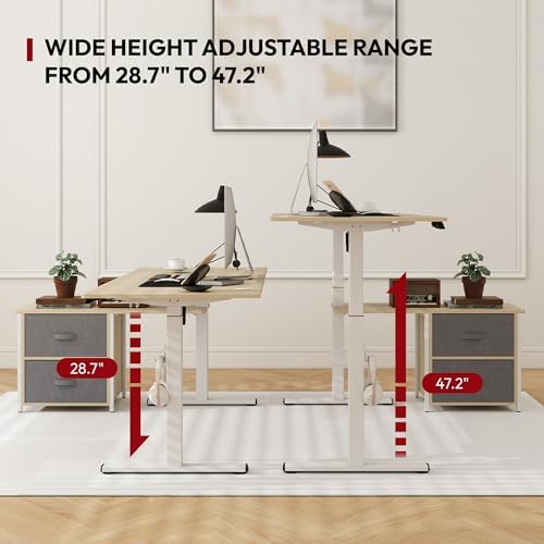 SANODESK 63'' L Shaped Standing Desk with 2-Drawer File Cabinet, Electric Height Adjustable Stand up Desk w/USB Charge Ports, Home Office Modern Wood Computer Desk with Shelves,White Frame/Maple Top - Thumbnail 5