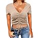 T-Shirt da Donna a Maniche Corte con Scollo a V, Scollo a V, Top Casual, a Pieghe, da Donna, con Coulisse, Tinta Unita, a Maniche Corte, Maglietta da Ragazza, alla Moda, da Donna, con Coulisse