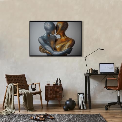 Tableau abstrait étreinte dorée pour habiller un grand mur vide