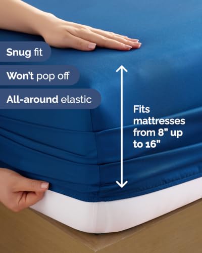 Image of King 6 Piece Bed Sheet Set - Comfy, Breathable & Cooling Sheets - Dark Blue