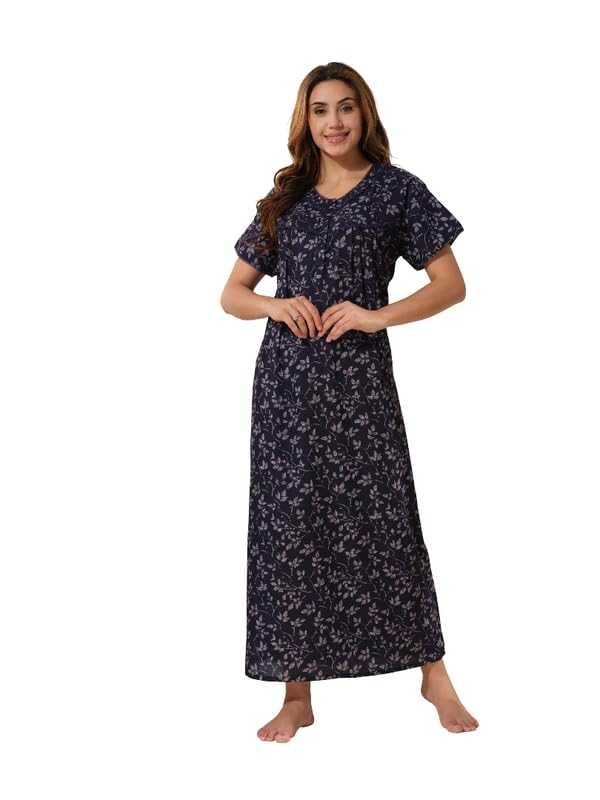 easy mom Easymom Women Round Neck Maternity Night Dress | Fit & Flare Maxi-picture-23