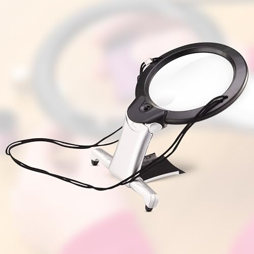 ARSUK Neck and Desk Magnifier – Lightweight Magnifying Glass for Reading, Sewing, Hobbies – High Clarity 2X Lens with 6X Spot Magnifier – Adjustable Stand for Seniors, Crafters, and DIY Projects