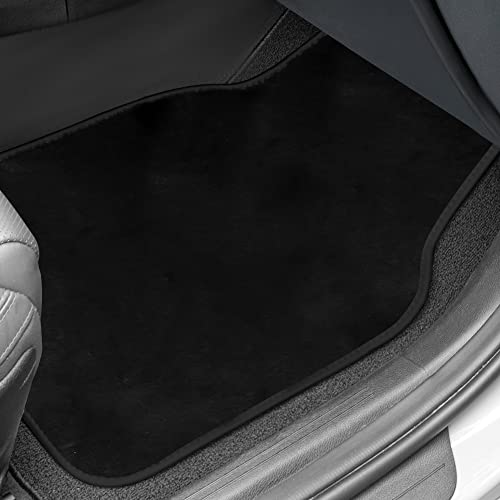 Image of FH Group Universal Fit Full Set Doe16 Faux Rabbit Fur Automotive Floor Mats fits most Cars, SUVs, Trucks and Vans Black