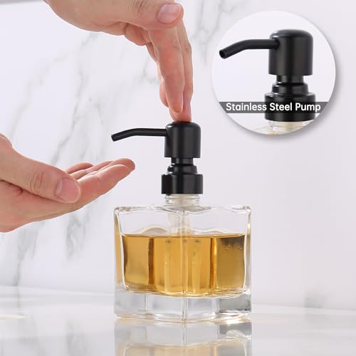 Image of Square Bathroom Soap Dispenser Black, 8.4 oz Glass Bottles with Stainless Steel Pump Cube Liquid Hand Soap Dispenser Kitchen