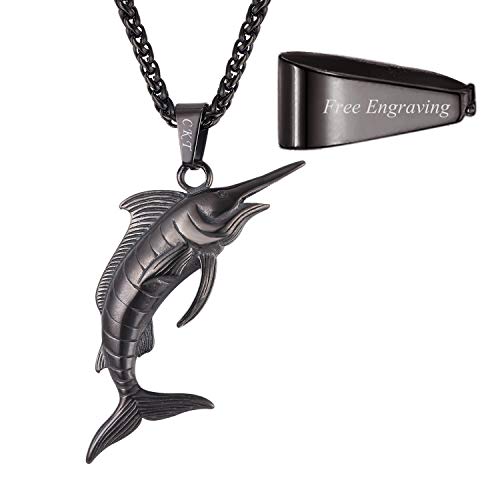 U7 Titanium Steel Cool Swordfish Pendant Punk Antique Necklace Men (Gold, 18k-Gold-Plated ?with Custom Engraving Service?)