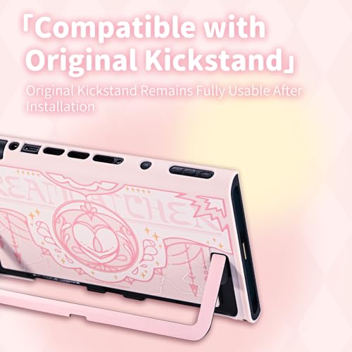 Image of Geekshare Protective Case Set Compatible with switch 2, PC Back Plate with Silicone Joysticks Covers, Includes 2 Thumb Grips, Waterproof Protection - Star Wing Series (Pink)