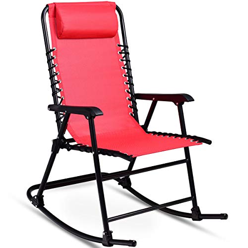 Preisvergleich Produktbild COSTWAY Schaukelliege, Schaukelstuhl Eisen, Schwingstuhl Ruhesessel, Gartenliege Relaxstuhl, Gartensessel Liegestuhl Farbewahl (Rot)