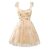 ♥♥ Abito da cocktail vintage con ricamo floreale vintage da donna, con spalline sottili regolabili. Abito da festa per donne abiti formali e abiti da sera, abito tutù per donna innamorato increspato backless ricamato floreale stampa floreale cocktail abito da sera. Abito da donna con lacci sul retro, abito da principessa per donna con ricamo floreale. Abito floreale applique abito in rete pura ricamo abito da festa abito da cocktail per le donne abiti da sposa vintage soffici