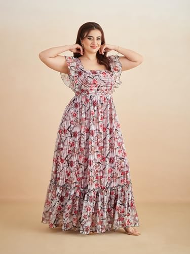 Image of Miss Chase A+ Women's V-Neck Three-Quarter Sleeve Floral Wrap Chiffon Midi Dress