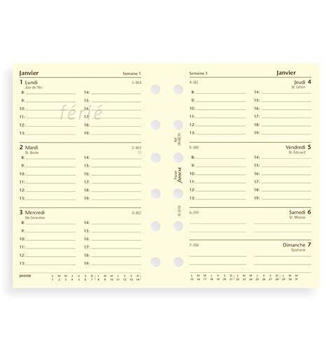 FILOFAX - 1 Recharge Organiseur Pocket - Année 2021 - Format 8,1 x 12 cm - 1 Semaine sur 2 Pages - Langue Français - Papier Crême