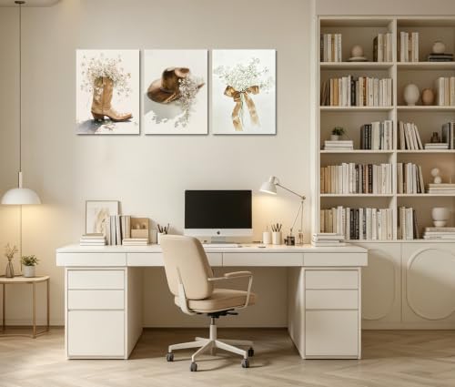 Image of Frimeeme 3 Piece Floral Cowgirl Footwear Wall Art,12x16 Inch,Unframed