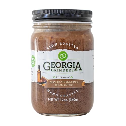 Image of Georgia Grinders Chocolate Bourbon Pecan Butter, Limited Edition, Creamy Gourmet Spread, Non GMO, Gluten Free, No Palm Oil, Vegan Friendly, 12 Ounce (1 Pack)