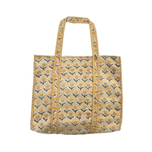 Image of Quilted Cotton Hand printed Reversible Large multicolor cotton Tote Bag,Indian Handmade Block Printed Tote Bag Women Handbag