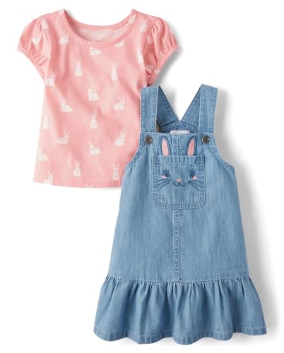 Image of The Children's Place Baby Girls' And Toddler Short Sleeve Shirt and Skirtall 2 Piece Outfit