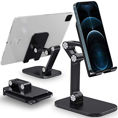 Tensea Cell Phone Stand iPad Holder for Desk, Adjustable Foldable Flexible iPhone Cradle Tablet Vertical Stand for Office Table Desktop, Universal Compatible from iPad Pro 12.9 to Small Smartphone