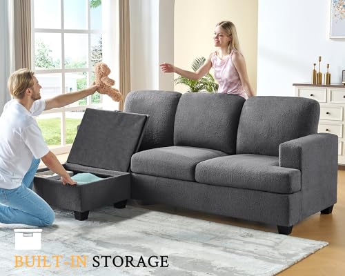 image for VanAcc 88 Inch Reversible L Shape Sofa, Convertible Sofa with Storage,