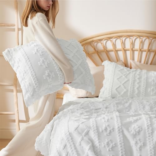 Image of Bedsure Boho Duvet Cover Queen Size, Soft & Comfortable Elegant Design Boho Bedding for Decoration, Machine Washable Comforter Cover for All Seasons,Includes 1 Duvet Cover & 2 Pillow Shams,White