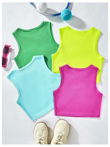 Girl's 4 Packs Basic Tank Top Ribbed Knit Sleeveless Crop Tops Summer Undershirts2