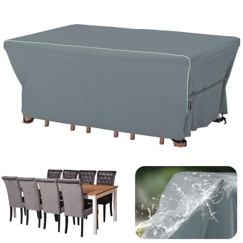 Velway Gartenmöbel Abdeckung Wasserdicht 242x162x71cm - Winddicht Schutzhülle mit Reflektierender Streifen 600D Oxford Möbelsets Abdeckung Staubfest Abdeckhauben für Gartentisch Sitzgruppe Grau