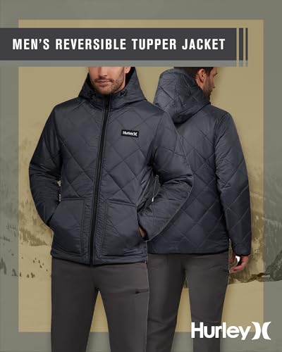 Hurley Men's Reversible Jacket - Quilted Puffer Reversible to Fleece Sweater - Warm Insulated Zip Up Jacket for Men (S-XL)2