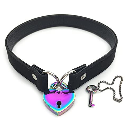 Succuba Padlock Choker Collar Necklace with Lock and Key Heart Lock Choker for Women and Men (B, 16)
