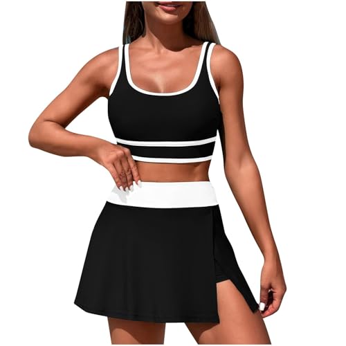 Bikini Sets for Women Sporty Push up Bikini Top with High Waist Swim Skirt Bathing Suit Modest Tummy Control Swimsuit