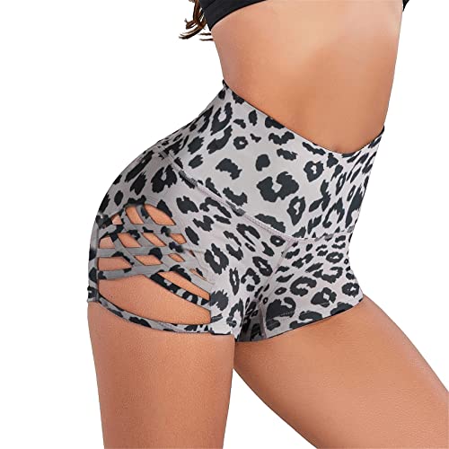 Genérico Pantalón Corto Pole Dance para Mujers Sexy de Talle Alto con Cortes Cruzados Laterales Cortos Deportivos para Mujer Ciclista con Butt Lift Pantalones Cortos Short Running Mujers (Leopard M)