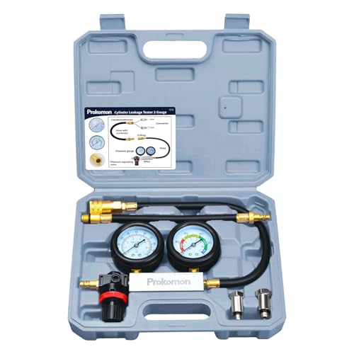 Prokomon Engine Cylinder Leak Down Tester Kit;Gasoline Engine Leakdown Tester Kit with Extension Rod;Cylinder Leakage Tester Set for Pressure Check and Leakage Rate Test (Grey 4pcs)