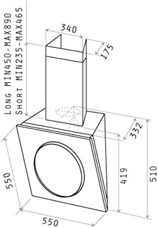 Elica Hood Mini Om/Mini Io dimensions diagram