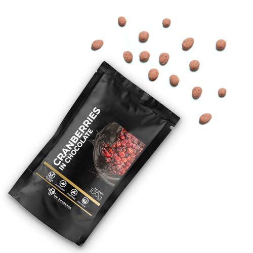 Arándanos Secos Cubiertos de Chocolate para Postre - Dulces Mr Fudgesto - Delicia Premium - Sin Azúcar Añadido - Aperitivo Saludable - Frutos Secos y Frutas Recubiertos de Cacao - Caja de 100g