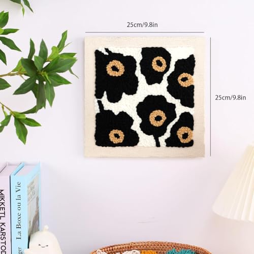 Image of Embroidery Punch Needle Kit Frame, Punch Needle Kits Adults Beginner, Embroidery Starter Kit, Punch Needle Tool with 9.8x9.8 in Punch Needle Fabric with Pattern, Threader, Yarns, Pinch Needle (Black)