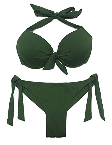 eonar Conjunto de Bikini para Mujer, Push-up Sujetador para El Cuello, Cintura Baja Bikini Bottom, Ajustable Trajes de baño(S,Army Green)