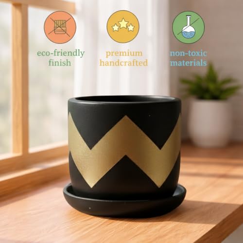 Image of Urban Upvan Terracotta Flower Pots for Garden, Dining Table & Home Decor | Elegant Planter for Living Room & Indoor Plants| Black