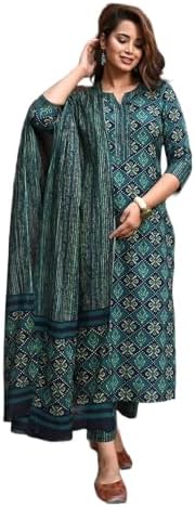 LookMark Women Printed Cotton Blend Straight Kurta Pant Dupatta Set - Stylish Ethnic Wear for Women
