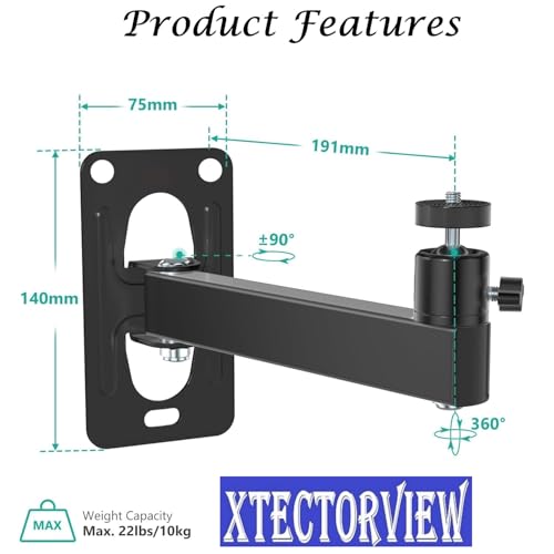 Image of Projector Wall Mount Stand with Adjustable Tilt, Swivel & 360 Rotation Ball Head | Heavy Duty Metal Bracket Holder for CCTV Mini Single Screw Projector | Weight Capacity 10Kg (Black)