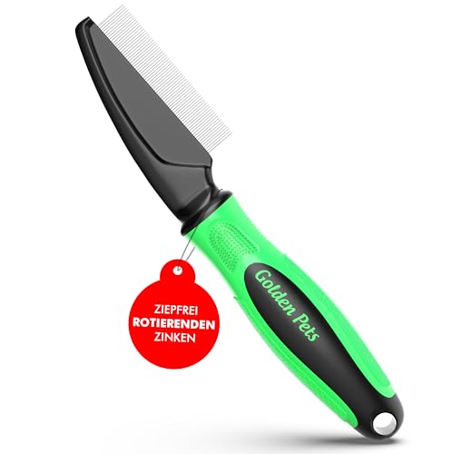 NEU! Golden Pets Flohkamm mit rotierenden Zinken I Entfernt Flöhe bei Hunde & Katzen I Läusekamm, Staubkamm, Haustierkamm, Zeckenbürste + E-Book...