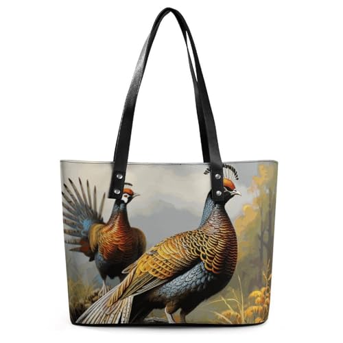 FZMVSQH Leather Pheasants Animals Tote Bag Purse with Pockets Zippers Casual Totes Handbag for Women Top Handle Satchels for Work Beach Gym Shop
