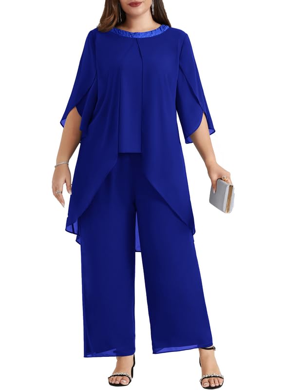 Hanna Nikole Conjunto de traje de noche de gasa para mujer, talla grande, para cóctel, fiesta, festivo, elegante, conjunto de 2 piezas con lentejuelas, cuello redondo, manga murciélago, cárdigan y