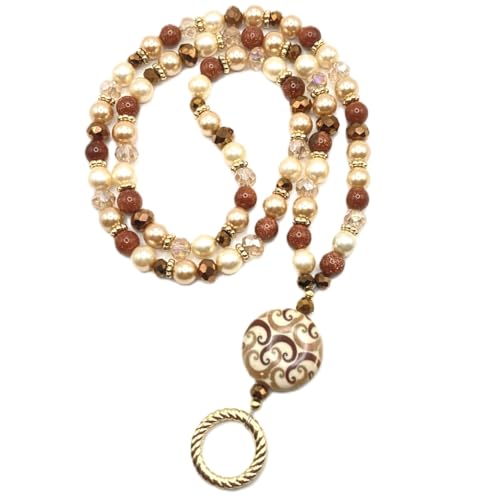 Brown, Tan, Cream and Gold, Handmade Beaded Eyeglass Sunglass Chain Holder Necklace, Eyeglass Loop