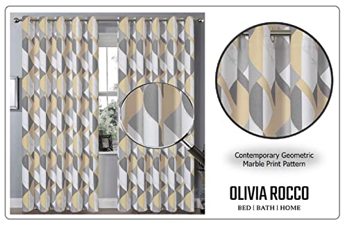 Olivia Rocco Printed Blackout Eyelet Curtains Black Out Thermal Insulated Ring Top Curtain Room Darkening Pair Window Treatment for Living And Bedroom Geo Grey/Ochre 55 x 72 - Image 4