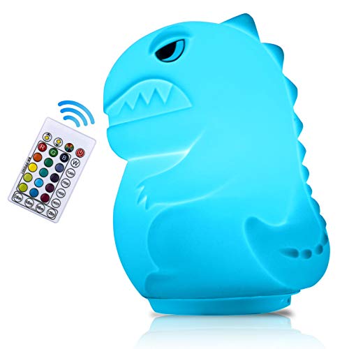 16 Colores Luz Nocturna Infantil, INPHER Lámpara Noche Infantil de Dinosaurio, Lámpara LED Recargable, con Control Táctil y Ajuste del Temporizador, Regalo para Niño Bebe