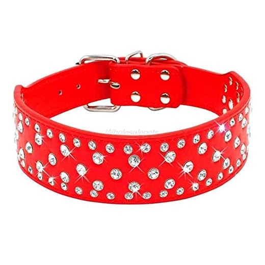 Rhinestone Leather Dog Collars For Large Dogs Sparkly Crystal Diamonds Studded Pet Collars For Medium to Big Dogs Pitbull Pink