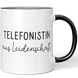 JUNIWORDS Tasse, Telefonistin aus Leidenschaft, Schwarz (6663004)