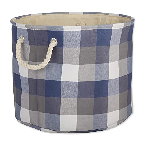 DII Buffalo Check Storage Collection Collapsible Bin with Handles, Large Round, 16x16x15, Tri Color French Blue