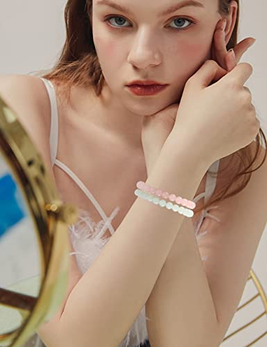 PIPITREE 15Pcs 6mm 8mm Beaded Stretch Bracelet Handmade Glass Bracelet for Women, Multicolor Crystal Round Beads Bracelet Elastic Bead Bracelets Pack Jewelry3